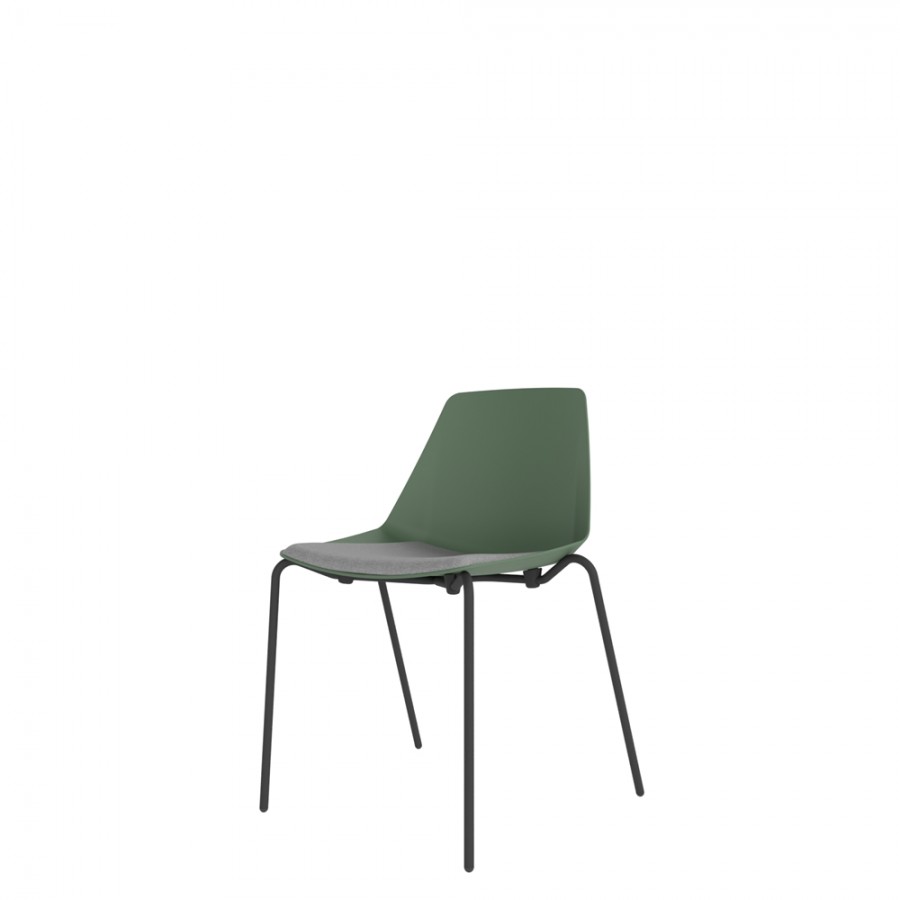 Polypropylene Shell Chair With Upholstered Seat Pad and 4-Leg Black Steel Frame